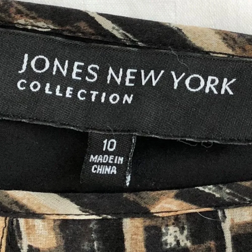 Jones New York Women’s Black Tan Silk Cotton Blend Patterned Skirt Size 10